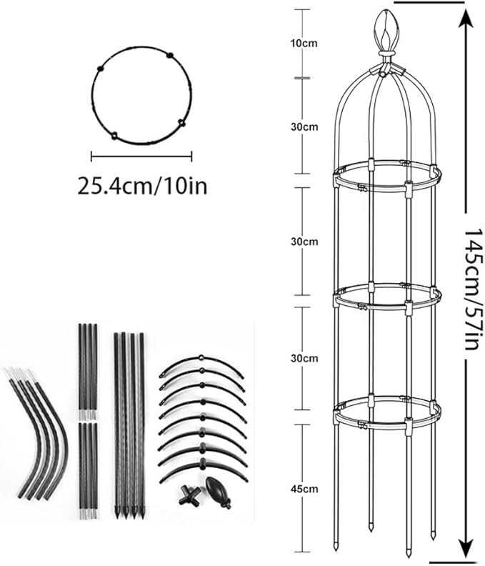 Tower Obelisk Garden Trellis for Climbing Plants and Flowers - Elegant Metal Support Stand for Vines and Roses - 115cm145cm175cm Tall - Black (Size : 10/25.4cm Dia. x 57/145cm H)