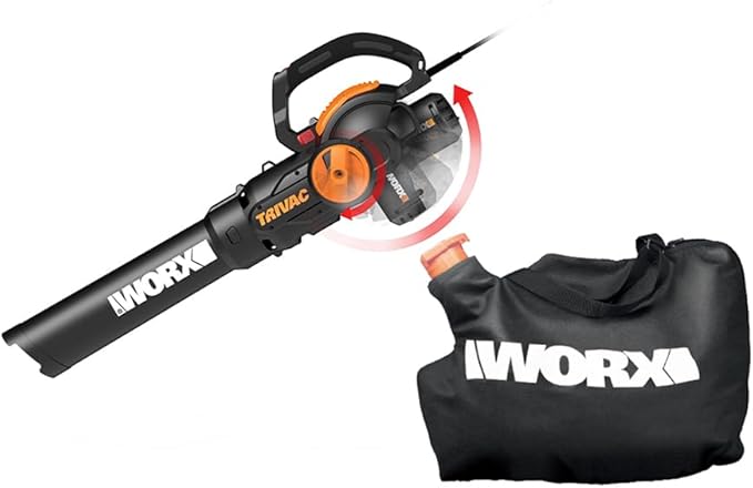WORX Trivac 3 in 1 Electric Leaf Blower for Lawn Care Leaf Vacuum with 600 CFM Leaf Mulcher with Metal Impeller WG512