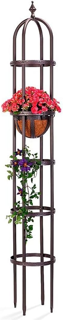 Plow &amp Hearth Metal Garden Obelisk | Indoor/Outdoor | Powder-Coated Steel | Trellis for Climbing | Floral Pattern | 11 Dia. x 7'H | Bronze