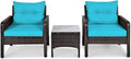 Pemberly Row 3-Piece 26'' Rattan Conversation Set Outdoor Seating Ensemble Built for Casual Comfort and Interaction Turquoise