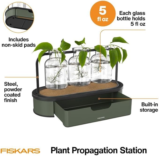 Fiskars Plant Propagation Station Glass Test Tube Vases with Metal Rack for Rooting Cuttings Hydroponic System for Indoor Gardening Decor Straight Sided Flutes for Easy Root Removal Clear