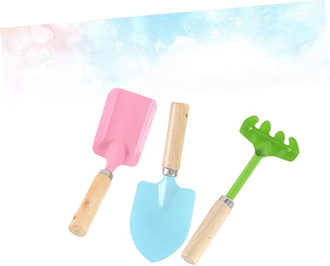 Garneck 2 Sets Gardening Tools Mini Metal Trowel Rake Shovel with Sturdy Wooden Handles Safe Fun Gardening Tools for Boys Random Colors Random Color