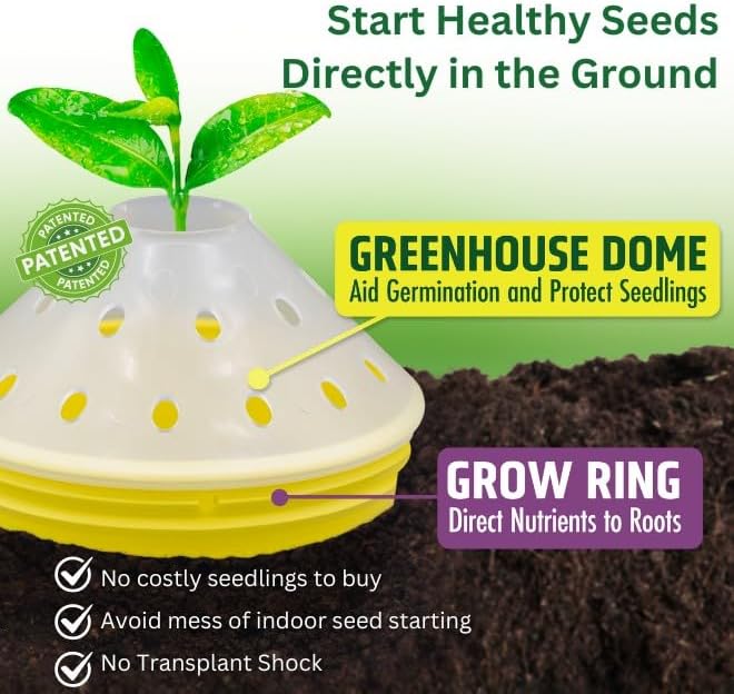 Outdoor Germination and Grow Kit with Greenhouse Domes - Direct Water and nutrients to Roots Protect Seeds and Seedlings 4 Sets Yellow Made in The USA