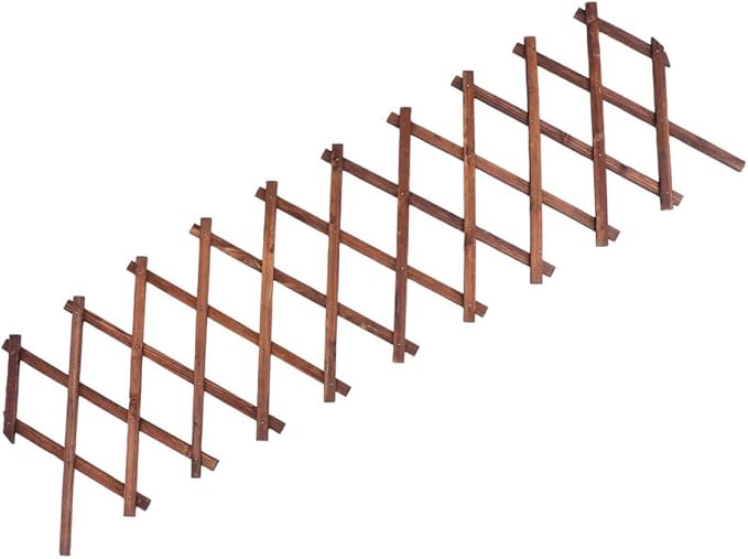Toyvian Wooden Climbing Plant Support Trellis for Garden Outdoor Use Carbonized Anti-Corrosion Wood Vine Fence Panel Expandable 44cm X 22cm Thick 0.9cm Frame