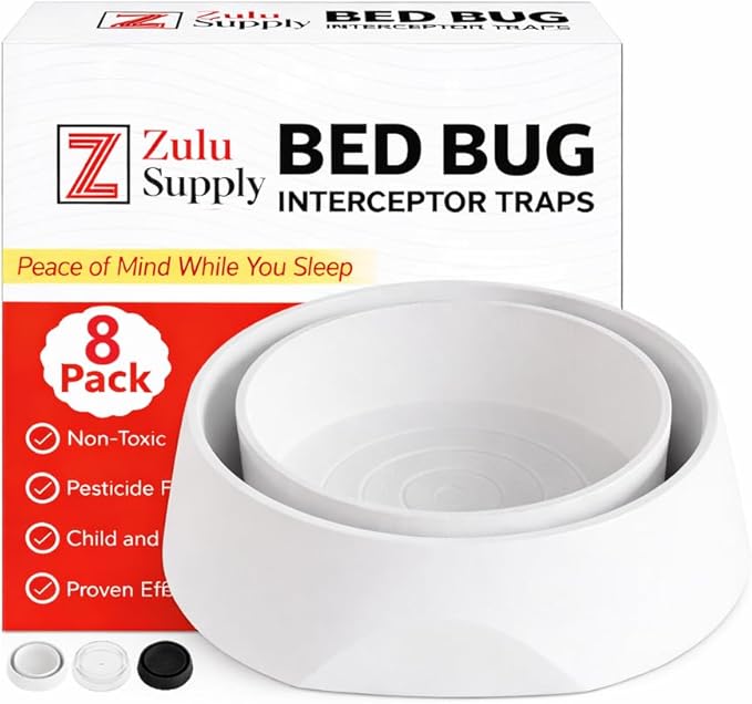 Bed Bug Interceptor Traps – White 8-Pack Passive Monitor &amp Detection Trap – Universal Fit for Bed &amp Furniture Legs – Reusable Non-Climbable Wall Pest Control Protection (White 8-Pack)