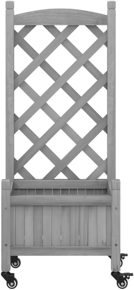 vidaXL Plant Pot with Trellis Wheels Flower Box with Trellis Planter for Patio Garden Plant Box Grey Solid Wood Fir 40 x 30 x 97.5 cm 3207645