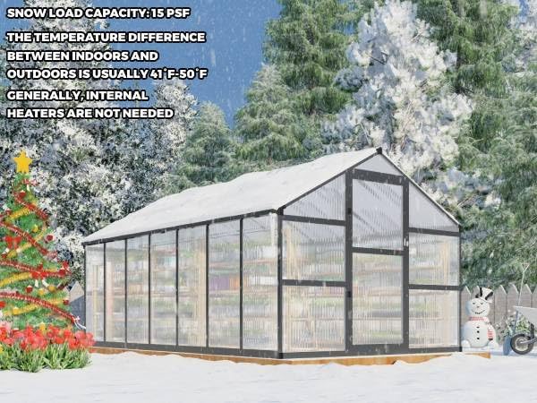 8x14 FT Greenhouse for Outdoors Polycarbonate Greenhouse with Quick Setup Structure and Roof Vent Aluminum Large Walk-in Green House for Outside Garden Backyard Dark Gray