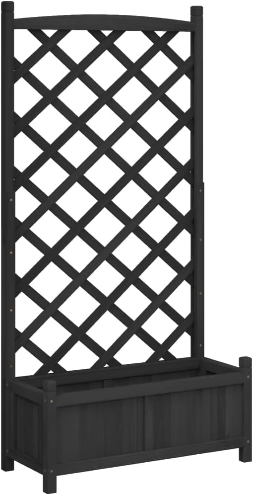 Solid Wood Garden Planter with Trellis Wood Raised Garden Bed Planter with Trellis Outdoor Garden Box for Climbing Plants Black Solid Wood Fir-770