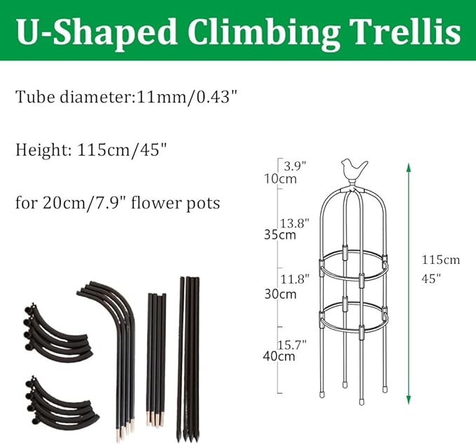 Obelisk Plant Tower Garden Trellis for Climbing Plants Flowers Stand Rose Vines Trellis for Outdoor &amp Indoor Garden Obelisk(Black20x115cm/7.9x45in)