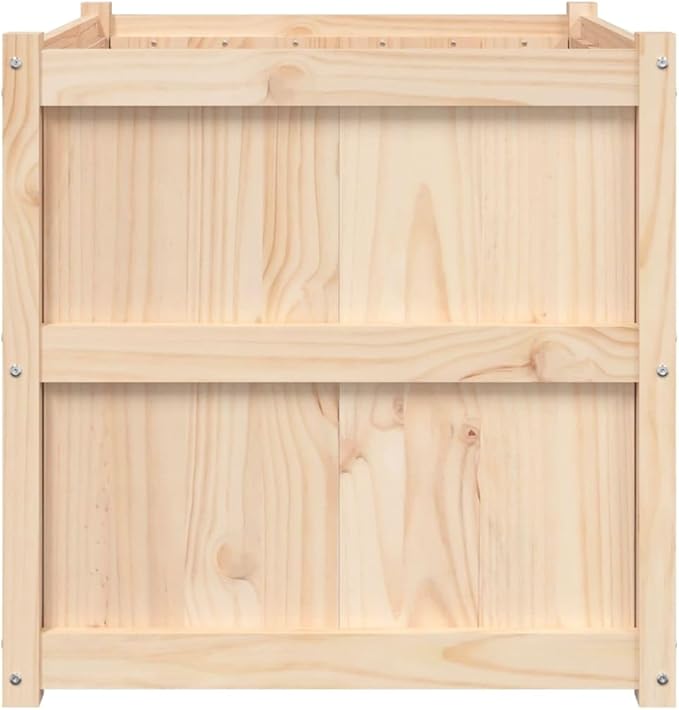 Large Rustic Square Outdoor Garden Planter Solid Pine Wood 27.6 Inch Raised Garden Bed for Outdoor Plants Balcony Patio
