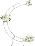 Wedding Arch Backdrop Stand 7ft White Metal Crescent Moon Wedding Arch Stand Curved Flower Balloon Frame for Wedding Birthday Party Anniversary Decorations (White)