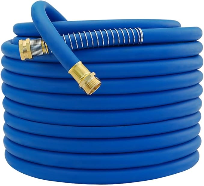 150FT 5/8 Heavy Duty Rubber Garden Hose - 200psi Working 1000psi Burst - Hot/Cold Water - Five-Layered Braiding for Durability - Versatile for Gardening Agriculture Construction(Blue)