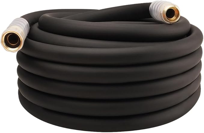 Heavy Duty Premium Garden Hose 50ft x 3/4 300PSI Working 1000PSI Burst Hybrid Rubber Water Hose with Transparent Swivel Handle - Hot/Cold Water - Five Layered Braiding with Brass fittings (Black)