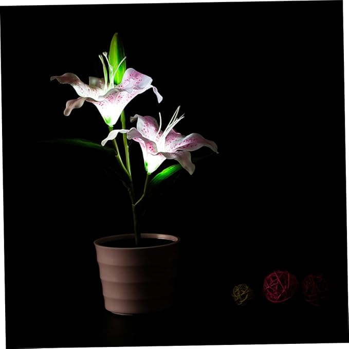 ABOOFAN Solar LED Artificial Lily Flower Light Waterproof Decorative Garden Lamp Solar Light for Outdoor and Indoor Flower Highlight