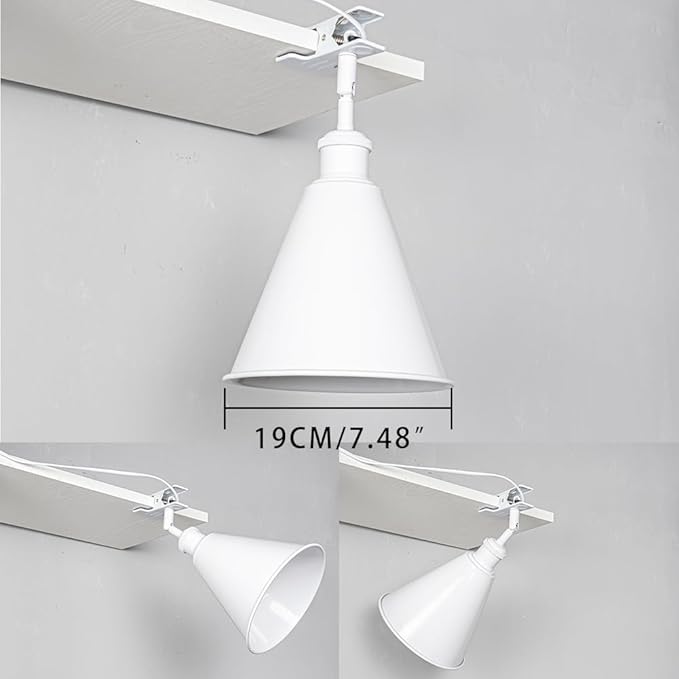 Clip Mount 5.9Ft Plug in Timing Cord Plant Light Full Spectrum White Light White Base White Metal Cone Shade Adjusted Angle Simple Clamp Light for Indoor Plants
