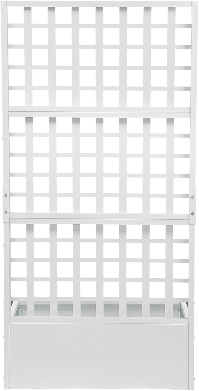 Metal Planter with Trellis Planter Box with with Privacy Screen Outdoor Raised Garden Bed for Climbing Plants Vegetable Vines (White)