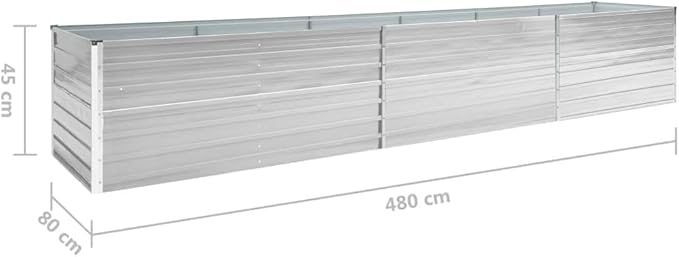 Garden Raised Bed Galvanized Steel 189x31.5x17.7 Gray