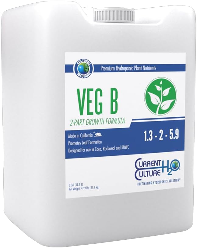 Veg B - Pure Liquid Fertilizers | Crystal Clear Blends | Consistently pH Stable | Developed for Hydroponic Applications - 5 Gallon Size
