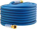 Heavy Duty Premium Garden Hose 100ft x 5/8 300PSI Working 1000PSI Burst Hybrid Rubber Water Hose with Transparent Swivel Handle - Hot/Cold Water - Five Layered Braiding with Brass fittings (Blue)