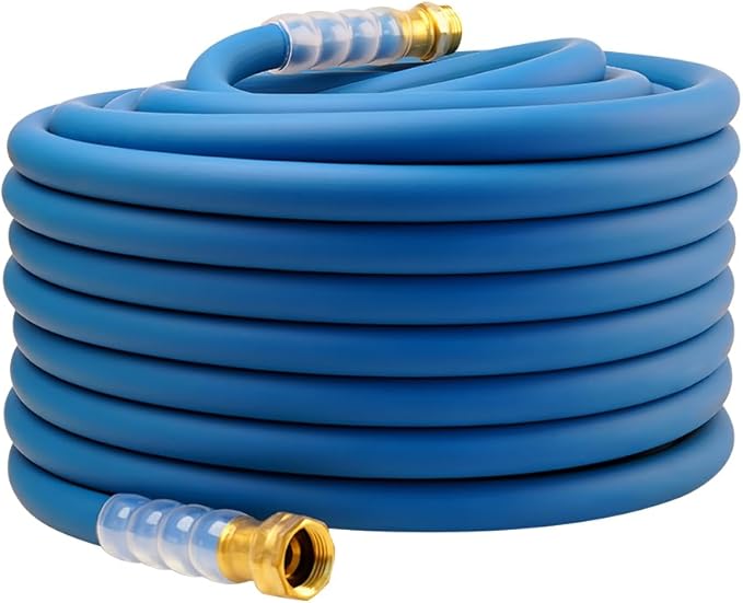 Heavy Duty Premium Garden Hose 100ft x 5/8 300PSI Working 1000PSI Burst Hybrid Rubber Water Hose with Transparent Swivel Handle - Hot/Cold Water - Five Layered Braiding with Brass fittings (Blue)