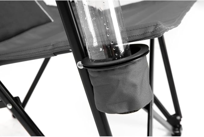 High Back Heavy Duty Lawn Chair Support 250LBS Portable Collapsible Chair with Cup Holder (Gray + Steel)
