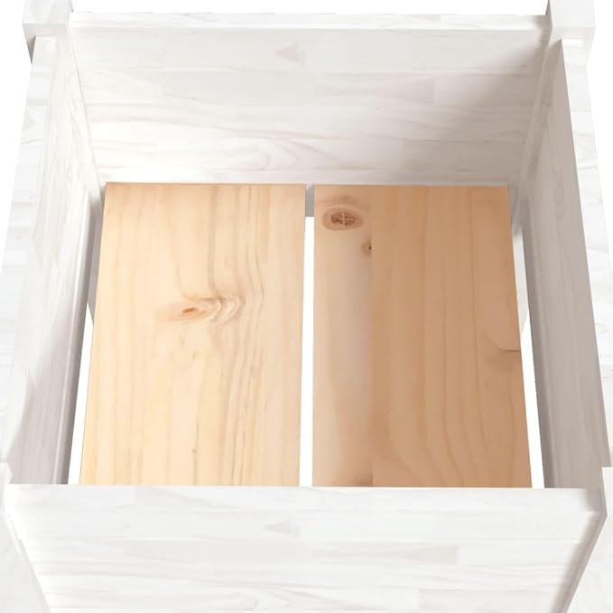 White Solid Pinewood Planter Square Garden Bed Outdoor Tall Raised Planter Box for Patio 15.7x15.7x27.6 Inch