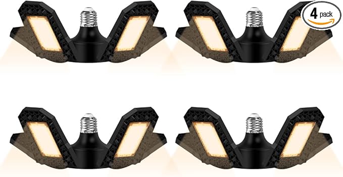 4Pack 150W Deformable LED Grow Lamp Sunlight E27/E26 Full Spectrum Plants Lights 4Adjustable Panels Greenhouse Tent Hydroponics Lamps 100-277V Garden Vegetables Fruit Flower Seed Indoors Fill Lighting