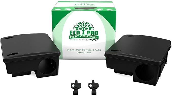 Rat Bait Stations 2-Pack | Refillable Outdoor Mouse Bait Station with 2 Locks &amp Keys | Weather-Resistant Rodent Bait Box for Indoor &amp Outdoor | Pet &amp Kid-Safe Rat Trap Alternative Medium S