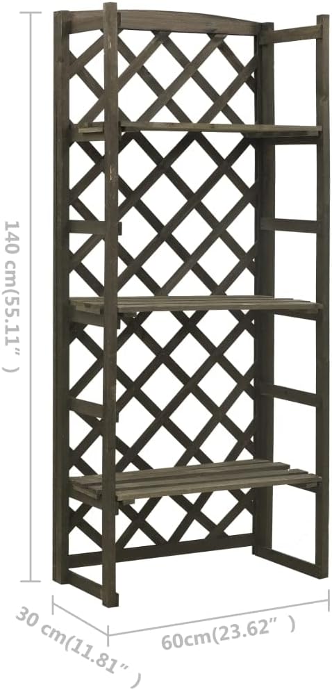 vidaXL Solid Firwood Plant Stand with Trellis - Outdoor Garden Display Shelf with Wood Gray Finish and 3 Shelves for Ample Storage