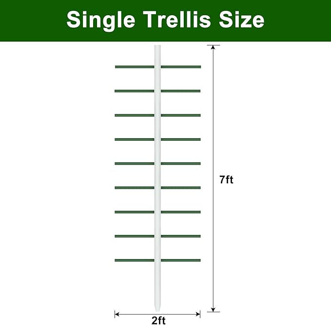 Agfabric 7ft Garden Trellis for Climbing Plants Outdoor U Tower Trellis with 9 Arms (each 2ft) Fiberglass Plant Support Trellis for Fruits Tomatoes Cucumber Plants U Cross-section (7ft*2ft1pack)