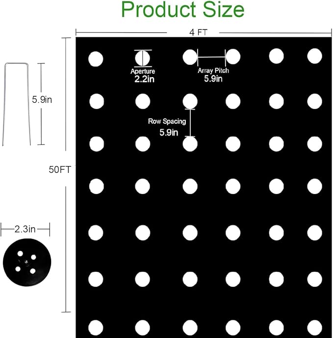 gardtree 4ftx50ft Six-line Planting Holes Weed Barrier Landscape Fabric 3.2oz Woven Geotextile Weed Control Cloth Mat for Onions Carrots Garlic Spinachetc..