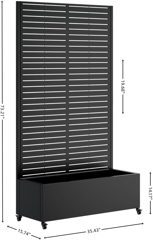 Metal Planter Box with Trellis Privacy Screen Raised Garden Bed with 4 Wheels Privacy Planters for Patio Planter Box with Drainage Holes for Climbing Plants Vegetables (Rectangle)