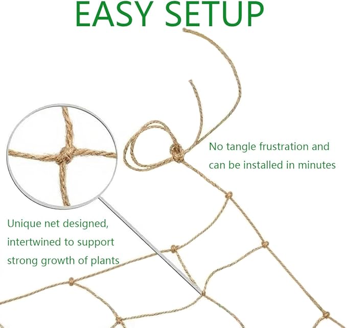 Jute Netting for Climbing Plants Trellis Netting for Garden Heavy Duty Plant Support Netting for Cucumber Vine Fruits &amp Vegetables Tomato Plants Trellis Net (6.6 x 32.8 Ft 5.9 Inch Squares)