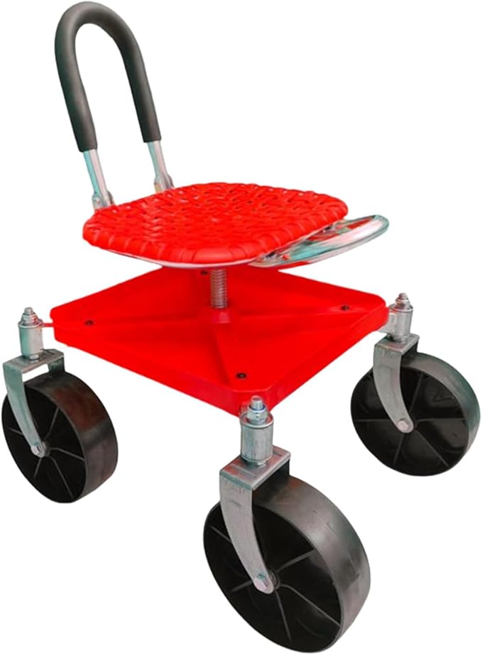 Wheeled CartGarden Stool with WheelsGarden Scooter Steering Handle and Tool TrayAdjustable Height for Pruning