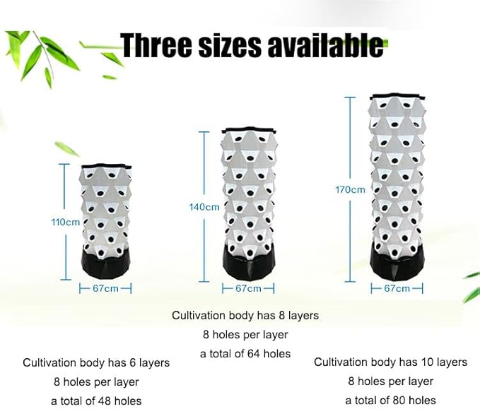 Hydroponics Growing SystemHydroponics Growing Tower Planter Tower Hydroponics Growing Sys Kit with Water Pump Hydroponic Tower Starter Kit Vertical Hydroponic PlanterWhite-48holes
