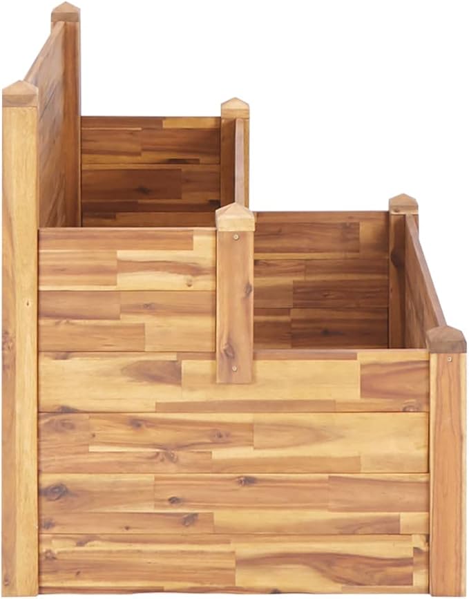 2-Tier Large Planter Box Acacia Wood Outdoor Flower Bed for Vegetable Herb Plant Growing Gardening on Patio Balcony - 43.3 x 29.5