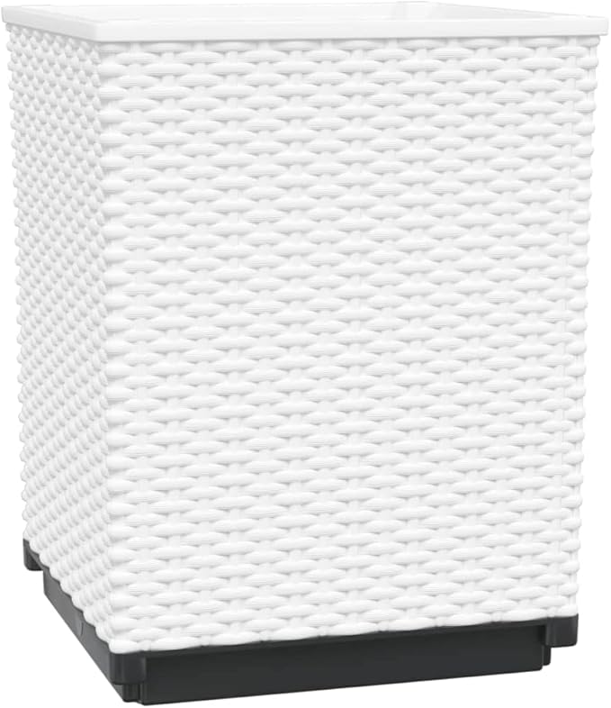 Set of 2 White Square Planters for Garden Patio Balcony Modern Textured Polypropylene Planter Boxes Indoor Outdoor Use 11.8x11.8x14.6 in Dimensions