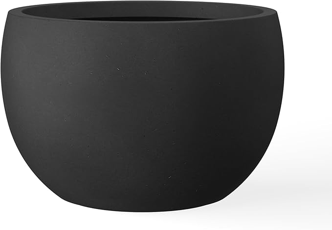 Kante 15.7 Dia Round Concrete Planter Outdoor/Indoor Large Bowl Plant Pots with Drainage Hole and Rubber Plug for Garden Patio Balcony Home Black