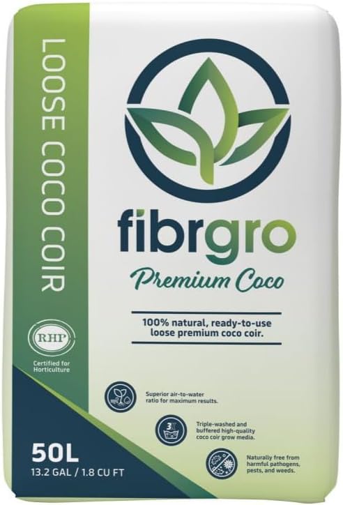 Loose Coco Coir 50L (1.8 cu ft) – Organic Pre-Moistened Coconut Fiber Growing Medium | Triple-Washed Ready-to-Use Coco Coir for Plants Seed Starting &amp Hydroponics