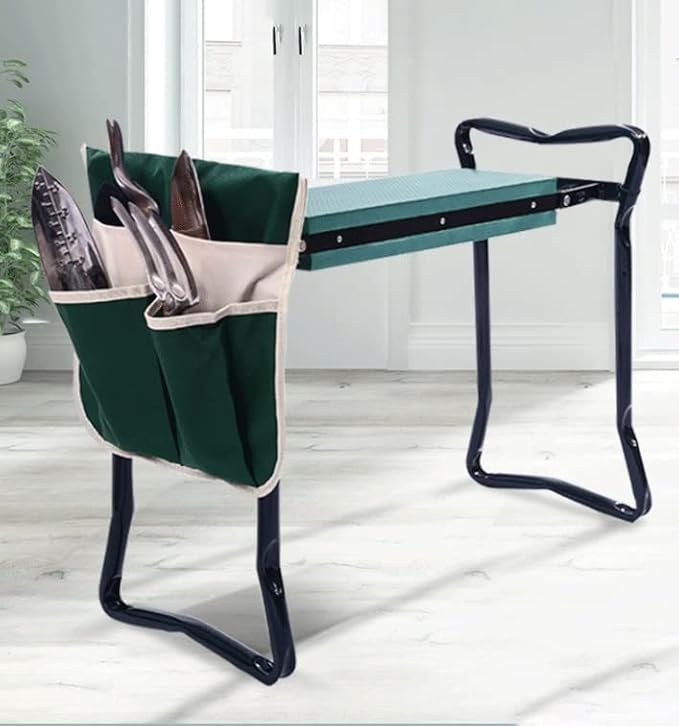 KANDUO Garden Kneeler Seat with Thicken Kneeling Pad and Tool Pouch Foldable Stool Portable Garden Kneeler Seat for Gardening Lovers