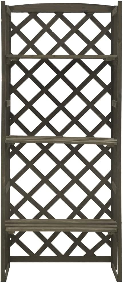 vidaXL Solid Firwood Plant Stand with Trellis - Outdoor Garden Display Shelf with Wood Gray Finish and 3 Shelves for Ample Storage