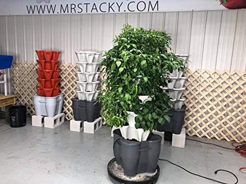 Mr. Stacky Smart Farm - Automatic Self Watering Garden - Grow Fresh Healthy Food Virtually Anywhere Year Round - Soil or Hydroponic Vertical Tower Gardening System (Standard Kit Stone)
