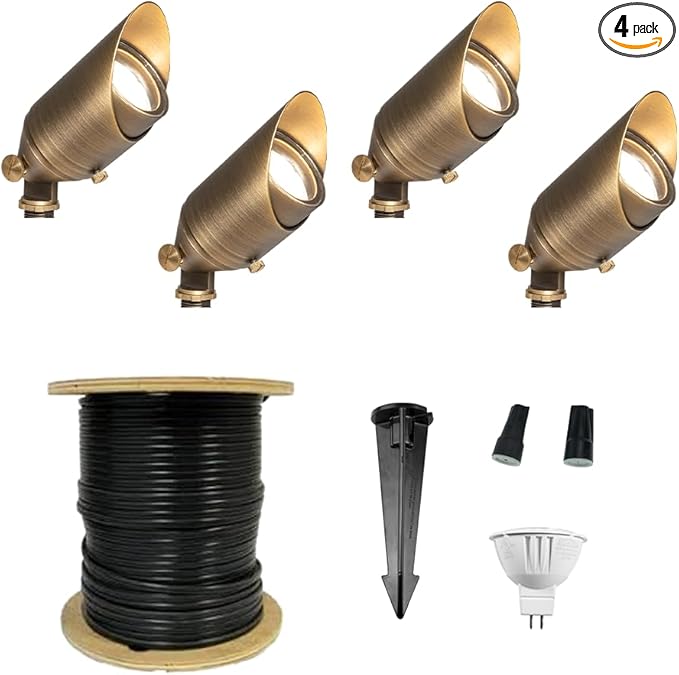 VOLT Cast Brass Top Dog 12V LED Outdoor Spotlight 4-Pack Expansion Kit (Bronze) for Low Voltage Landscape Lighting of Yard Lawn Garden Patio Trees &amp House