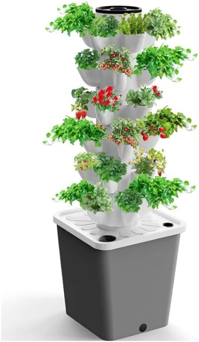 30-Plant Hydroponics Tower Garden Growing Vertical Indoor Gardening Silent Pump Tower Garden Hydroponics Growing Kit ()