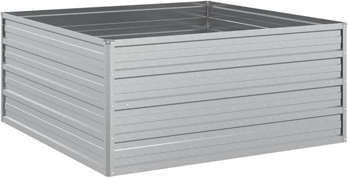 Garden Beds Outdoor Planter Cages Boxes Herb Garden Raised Bed 39.4x39.4x17.7 Galvanized Steel Silver for Garden Outdoor Lawn Patio Flower Planters Metal Trough