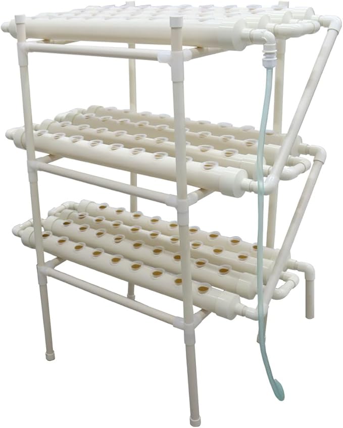 INTBUYING Hydroponics Growing System 108 Holes 12 Pipes 3 Layer Plant Site Grow Kit Hydroponic Gardending System Horizontal Diameter of The Growing Pipe: 2.5”