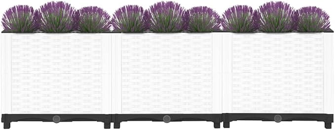 47 White Raised Garden Bed 47.2 x 47.2 x 15.0 in Polypropylene Planter Box with Basketweave Texture Lightweight Outdoor Planter for Patio Balcony Herb &amp Tomato Gardening