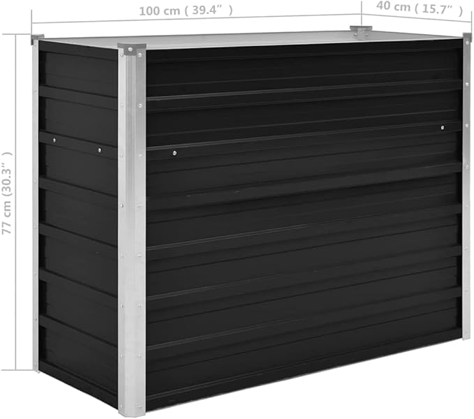 Galvanized Steel Garden Raised Bed – Anthracite Metal Outdoor Planter Box for Vegetables Herbs &amp Flowers - Large 39.4x15.7x30.3