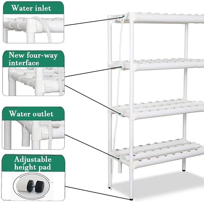 Hydroponics Growing System Kit Indoor Garden Vertical Hydroponic Tower with Water Pump PVC Drinking Water Pipe Height-Adjustable Foot Pads for Fruits