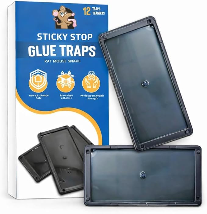 Glue Traps Indoor for Home 12 Pack Bulk Glue Traps for Rats Mice Snakes and Lizards Non-Toxic Adhesive Plastic Trays Insect &amp Spider Pet Safe Pest Control